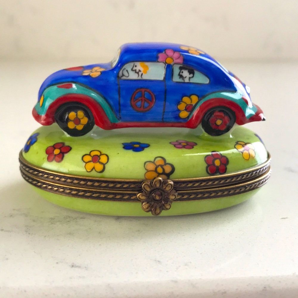 VERY RARE! VW Volkswagen Beetle Limoges, Hippy car, Peace signs & flowers